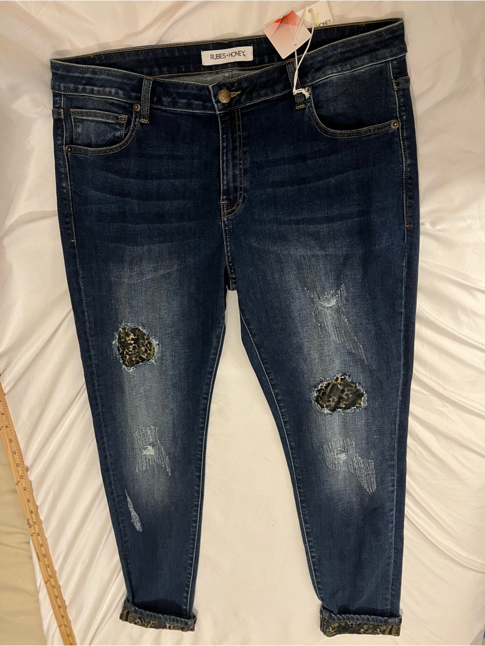 RUBIE'S HONEY Dark Blue Skinny Jeans with Leopard Patch Detail